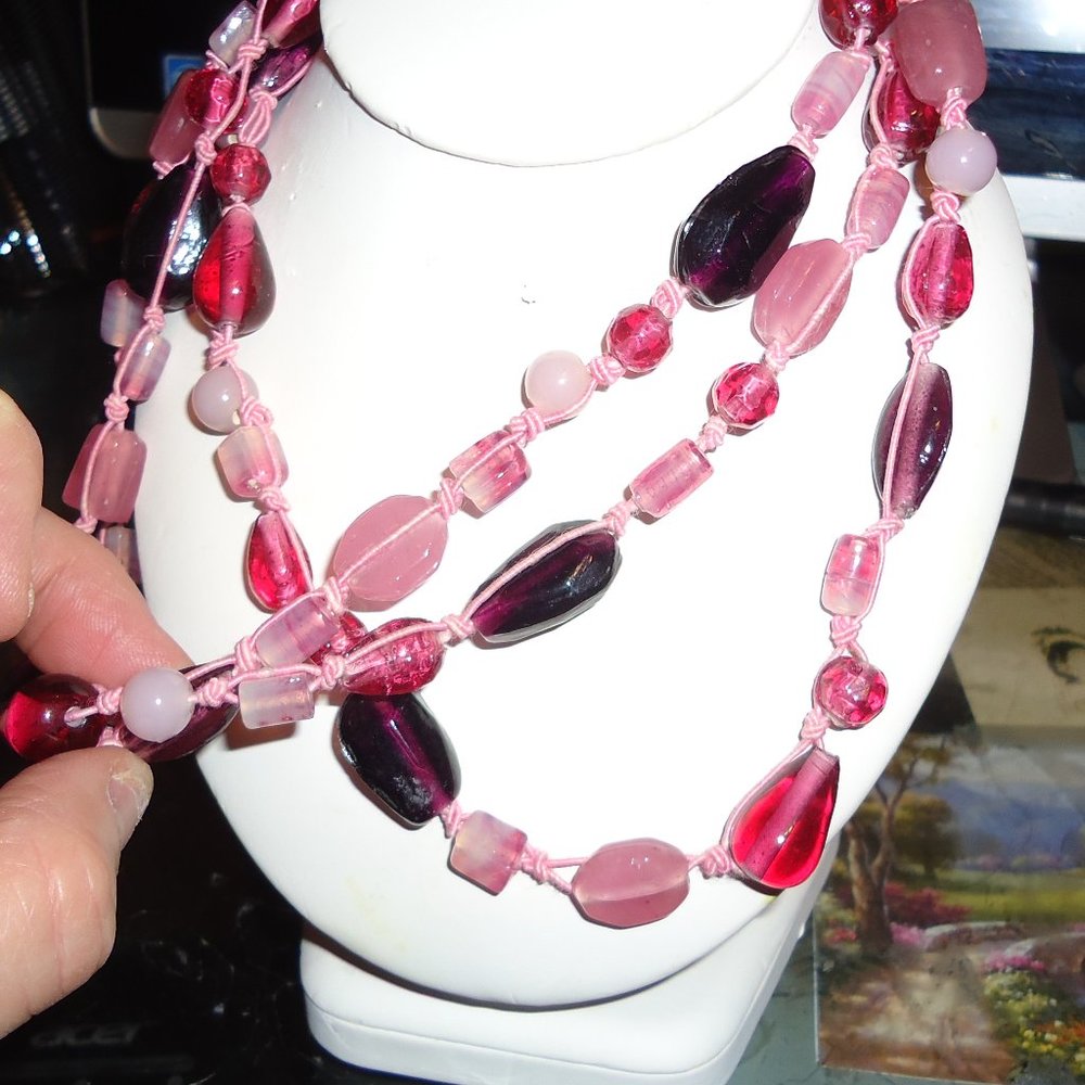 Pink 3 Strand Glass Bead Choker
